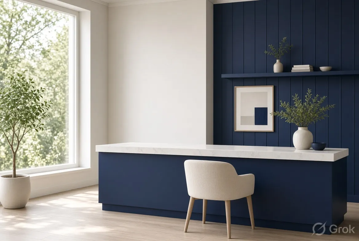 A quiet reception desk by a window